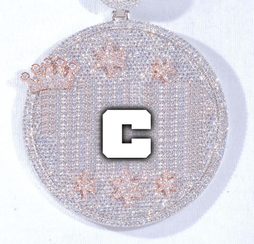 CUSTOM LETTER NECKLACE 3D BIG CROWN DISC