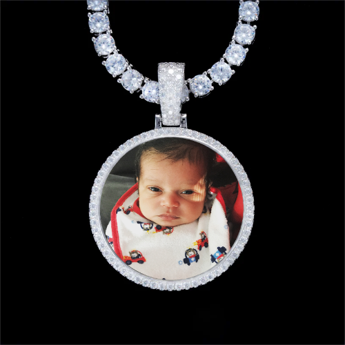 925S & VVS Moissanite 3D Circle Custom Picture Pendant