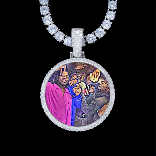 925S & VVS Moissanite 3D Circle Custom Picture Pendant
