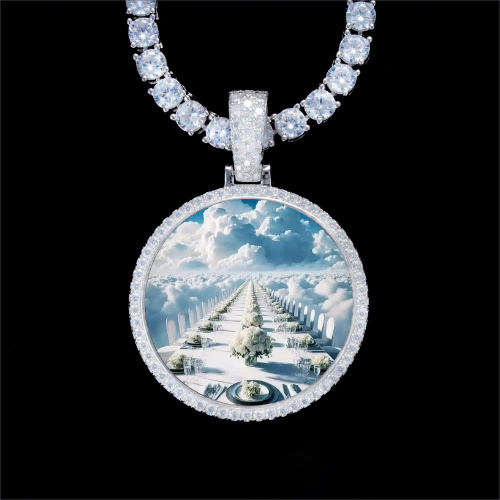 925S & VVS Moissanite 3D Circle Custom Picture Pendant