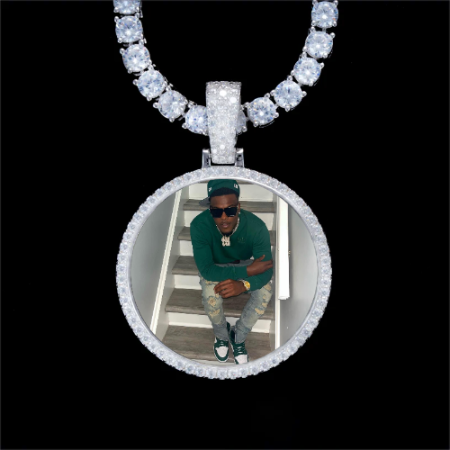 925S & VVS Moissanite 3D Circle Custom Picture Pendant