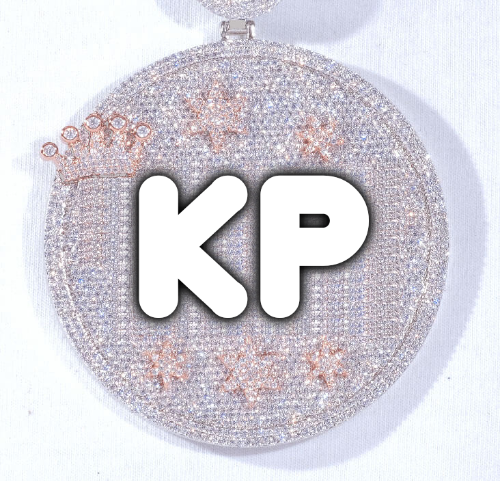CUSTOM LETTER NECKLACE 3D BIG CROWN DISC