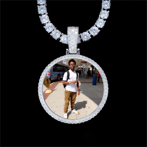 925S & VVS Moissanite 3D Circle Custom Picture Pendant