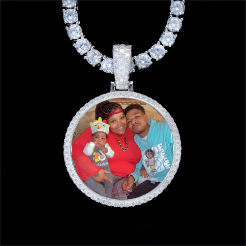 925S & VVS Moissanite 3D Circle Custom Picture Pendant