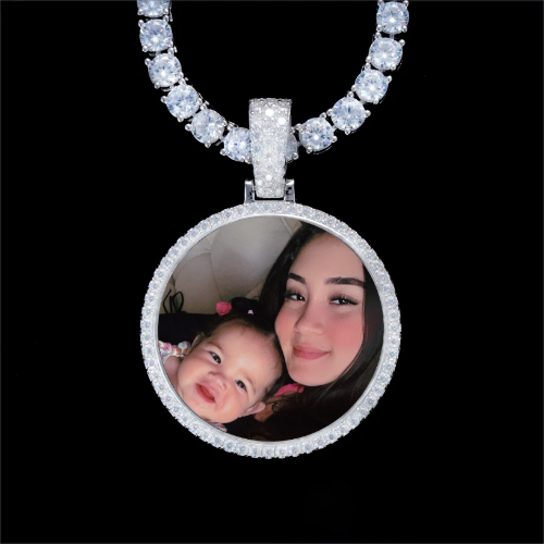 925S & VVS Moissanite 3D Circle Custom Picture Pendant