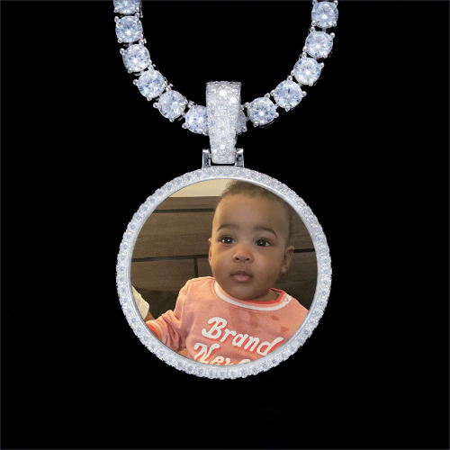 925S & VVS Moissanite 3D Circle Custom Picture Pendant