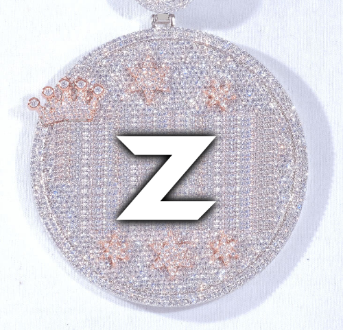 CUSTOM LETTER NECKLACE 3D BIG CROWN DISC