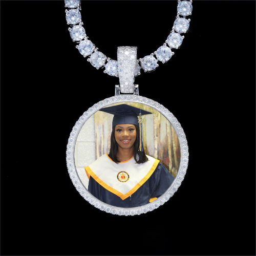 925S & VVS Moissanite 3D Circle Custom Picture Pendant