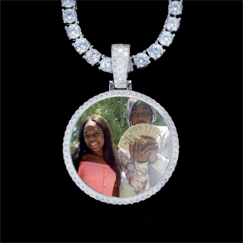 925S & VVS Moissanite 3D Circle Custom Picture Pendant