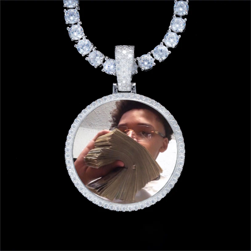 925S & VVS Moissanite 3D Circle Custom Picture Pendant