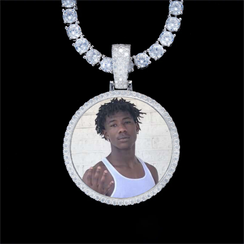 925S & VVS Moissanite 3D Circle Custom Picture Pendant