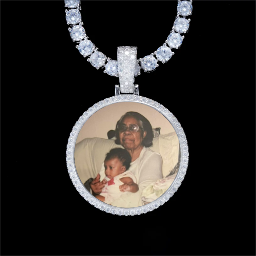 925S & VVS Moissanite 3D Circle Custom Picture Pendant