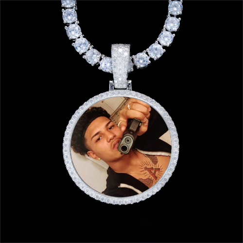 925S & VVS Moissanite 3D Circle Custom Picture Pendant