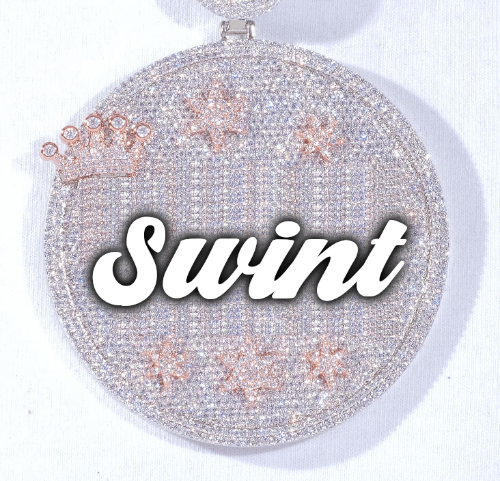 CUSTOM LETTER NECKLACE 3D BIG CROWN DISC