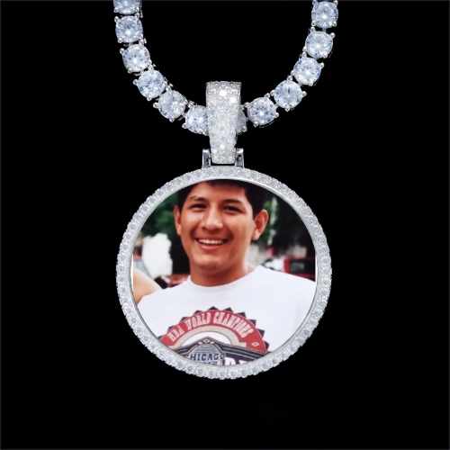925S & VVS Moissanite 3D Circle Custom Picture Pendant
