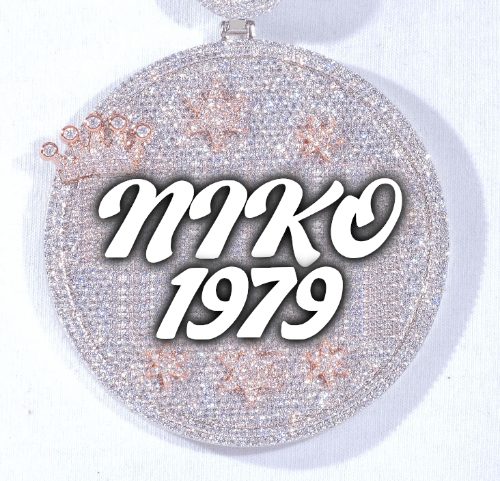 CUSTOM LETTER NECKLACE 3D BIG CROWN DISC