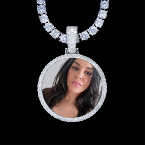 925S & VVS Moissanite 3D Circle Custom Picture Pendant