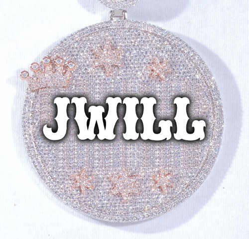 CUSTOM LETTER NECKLACE 3D BIG CROWN DISC
