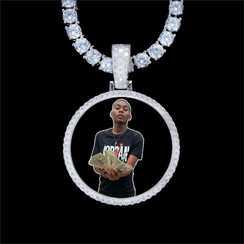925S & VVS Moissanite 3D Circle Custom Picture Pendant