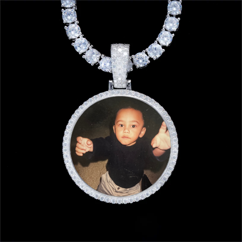 925S & VVS Moissanite 3D Circle Custom Picture Pendant
