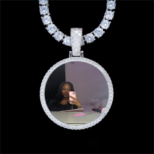 925S & VVS Moissanite 3D Circle Custom Picture Pendant