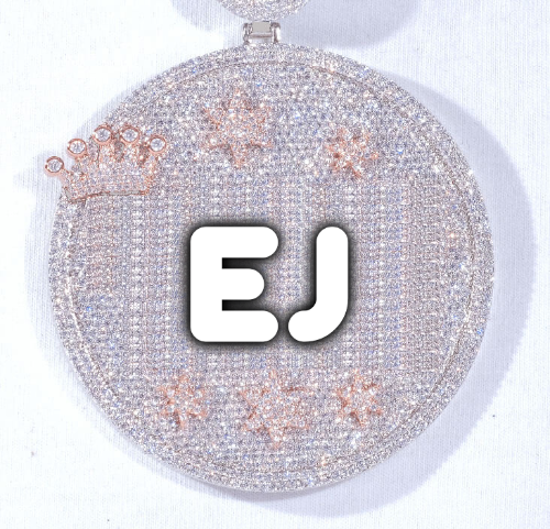 CUSTOM LETTER NECKLACE 3D BIG CROWN DISC