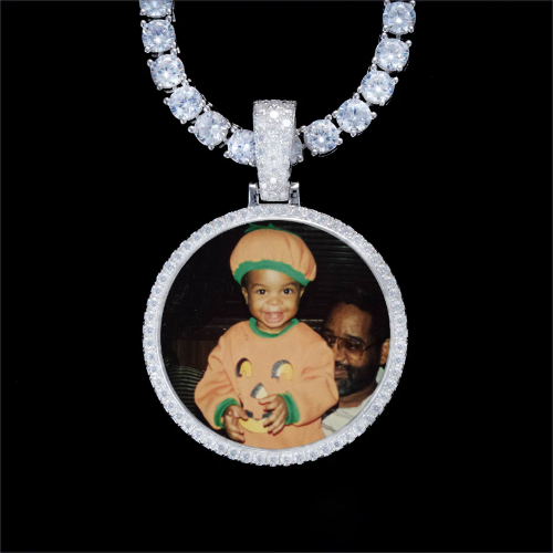 925S & VVS Moissanite 3D Circle Custom Picture Pendant