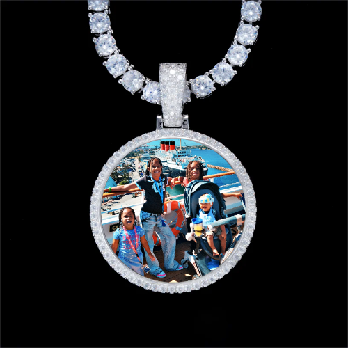 925S & VVS Moissanite 3D Circle Custom Picture Pendant