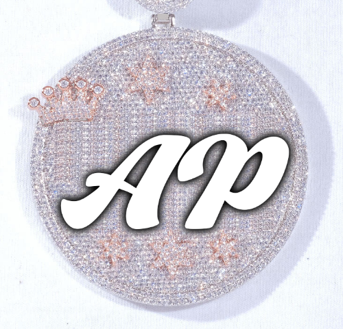 CUSTOM LETTER NECKLACE 3D BIG CROWN DISC
