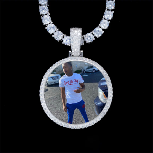 925S & VVS Moissanite 3D Circle Custom Picture Pendant