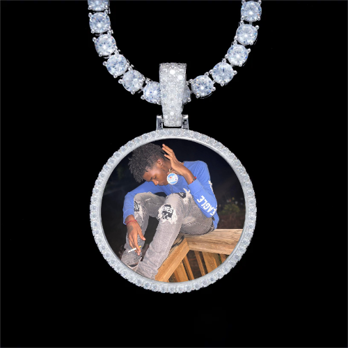 925S & VVS Moissanite 3D Circle Custom Picture Pendant