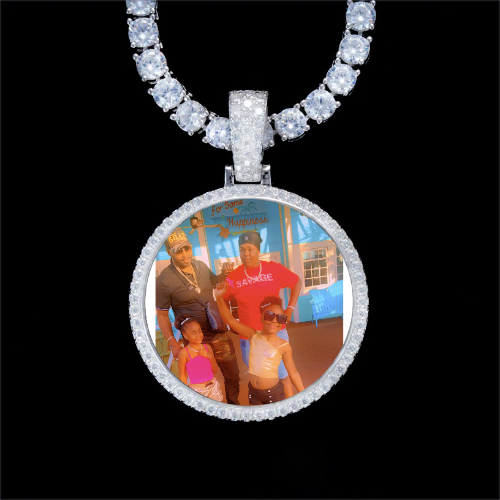 925S & VVS Moissanite 3D Circle Custom Picture Pendant