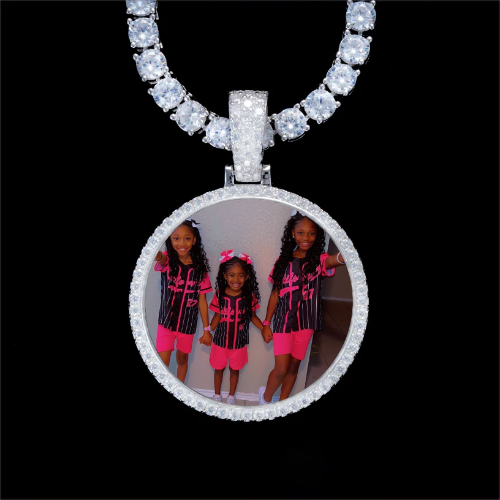 925S & VVS Moissanite 3D Circle Custom Picture Pendant