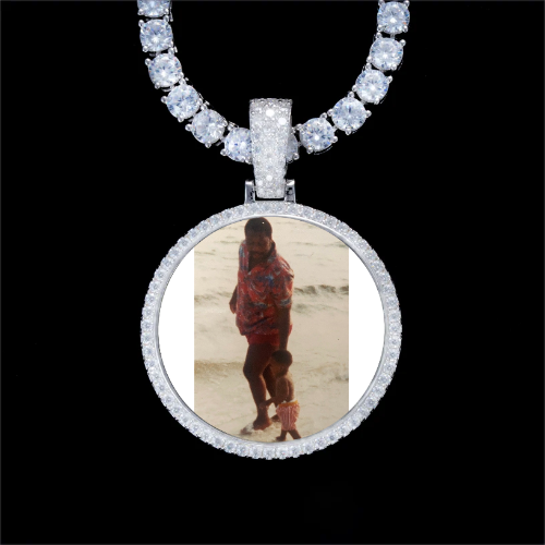 925S & VVS Moissanite 3D Circle Custom Picture Pendant