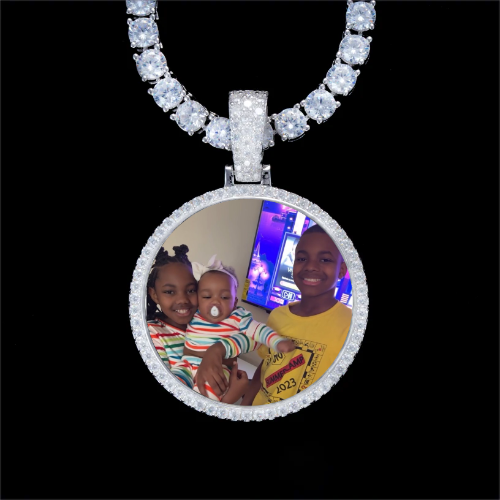 925S & VVS Moissanite 3D Circle Custom Picture Pendant