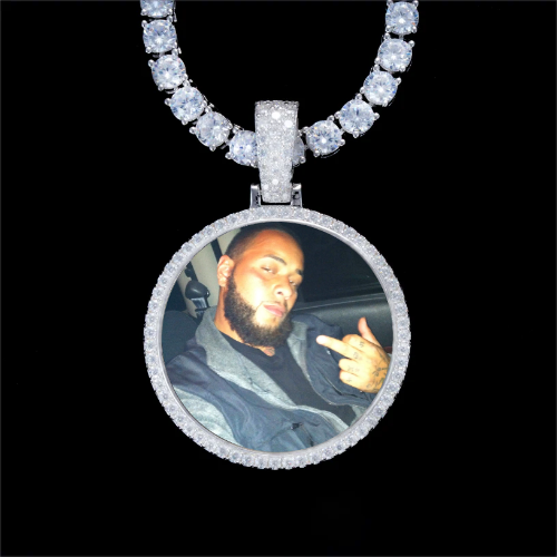 925S & VVS Moissanite 3D Circle Custom Picture Pendant