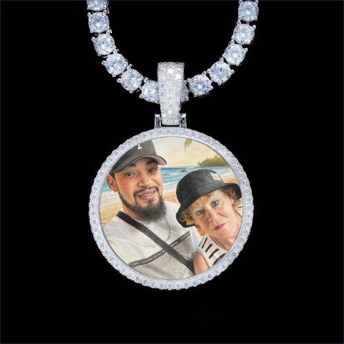925S & VVS Moissanite 3D Circle Custom Picture Pendant
