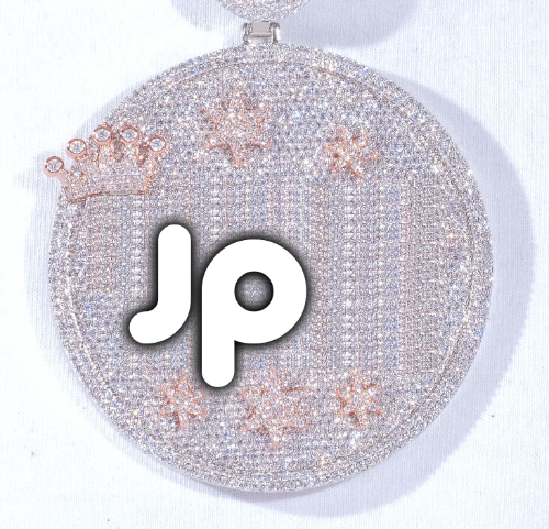 CUSTOM LETTER NECKLACE 3D BIG CROWN DISC