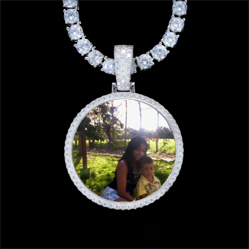 925S & VVS Moissanite 3D Circle Custom Picture Pendant