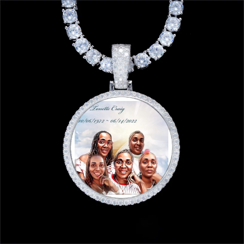 925S & VVS Moissanite 3D Circle Custom Picture Pendant