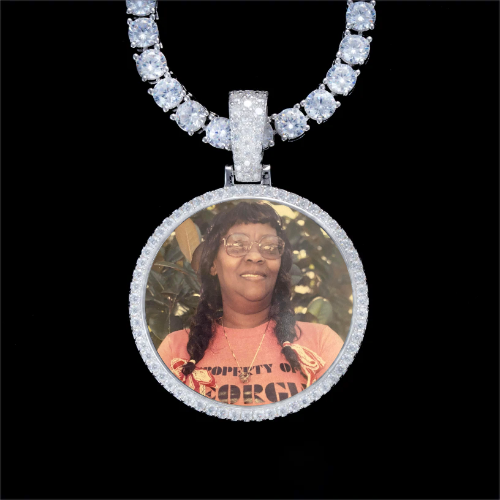 925S & VVS Moissanite 3D Circle Custom Picture Pendant