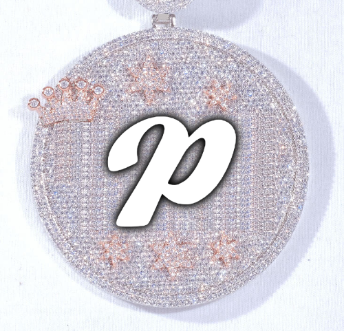 CUSTOM LETTER NECKLACE 3D BIG CROWN DISC