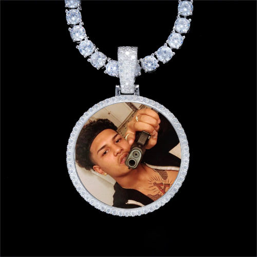 925S & VVS Moissanite 3D Circle Custom Picture Pendant