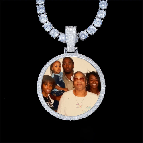 925S & VVS Moissanite 3D Circle Custom Picture Pendant