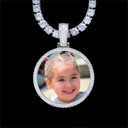 925S & VVS Moissanite 3D Circle Custom Picture Pendant