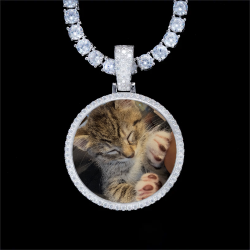 925S & VVS Moissanite 3D Circle Custom Picture Pendant