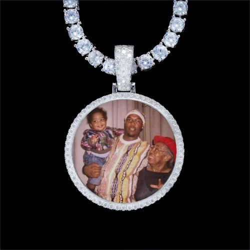 925S & VVS Moissanite 3D Circle Custom Picture Pendant