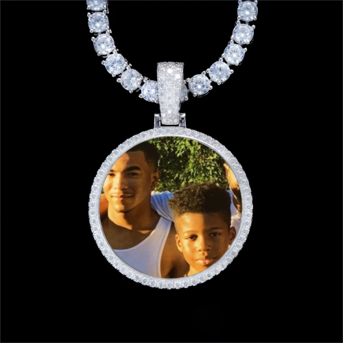 925S & VVS Moissanite 3D Circle Custom Picture Pendant