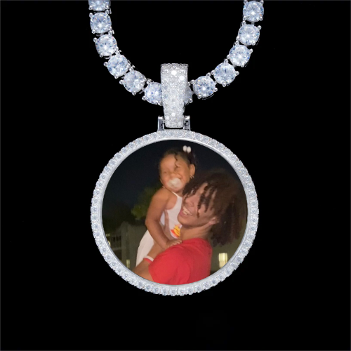 925S & VVS Moissanite 3D Circle Custom Picture Pendant