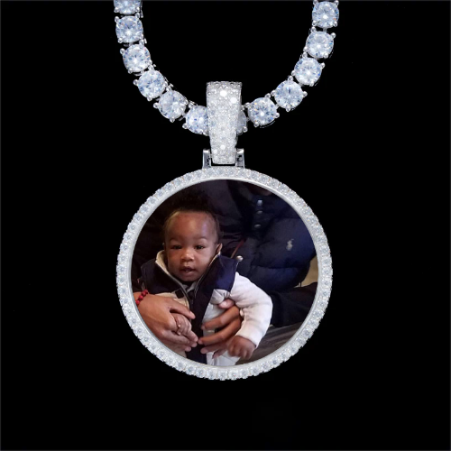 925S & VVS Moissanite 3D Circle Custom Picture Pendant